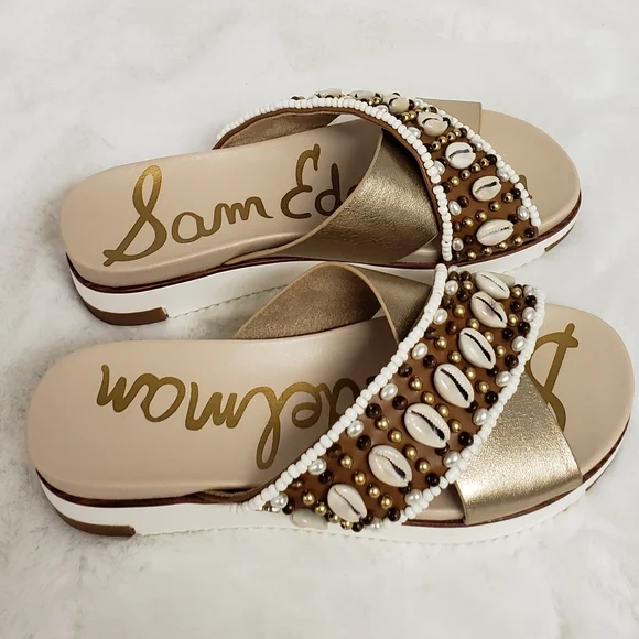 Sam Edelman Audrea Seashell  Beaded Slides Sandals 6.5 - Picture 2 of 9